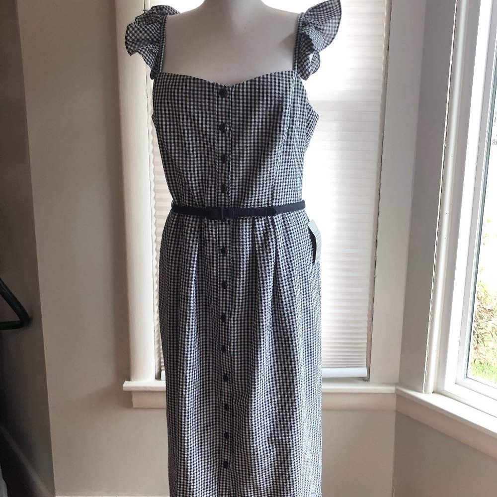 NWT Navy and White Ruffled Strap Midi Dress by Gal Meets Glam in US size 12